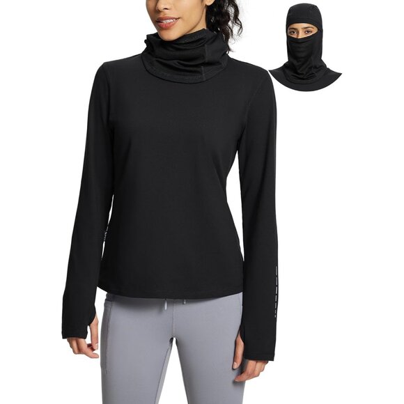 Women’s Thermal Fleece Shirt with Balaclava Thumb Holes for Winter Outdoor - Picture 1 of 7